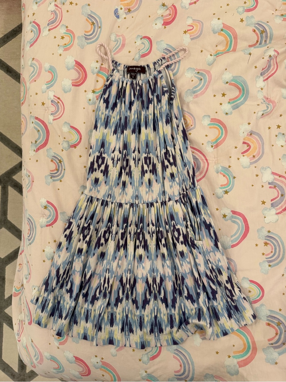 Imoga Girls Blue Patterned Halter Dress